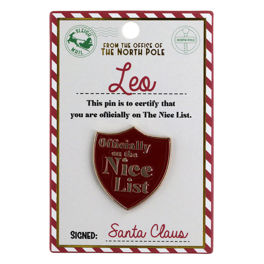 NL108 - Nice List Pin Badge -Leo