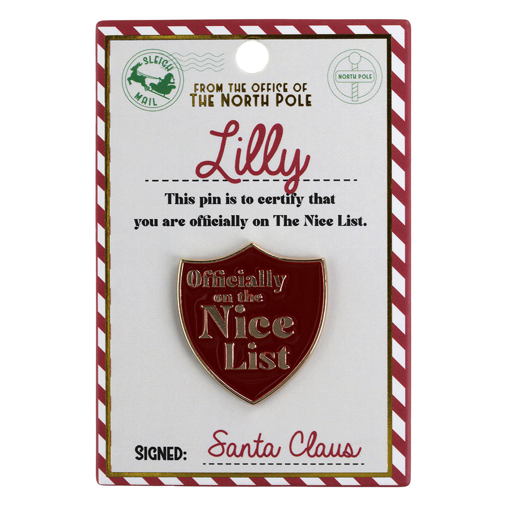 Nice List Pin Badge-Lilly