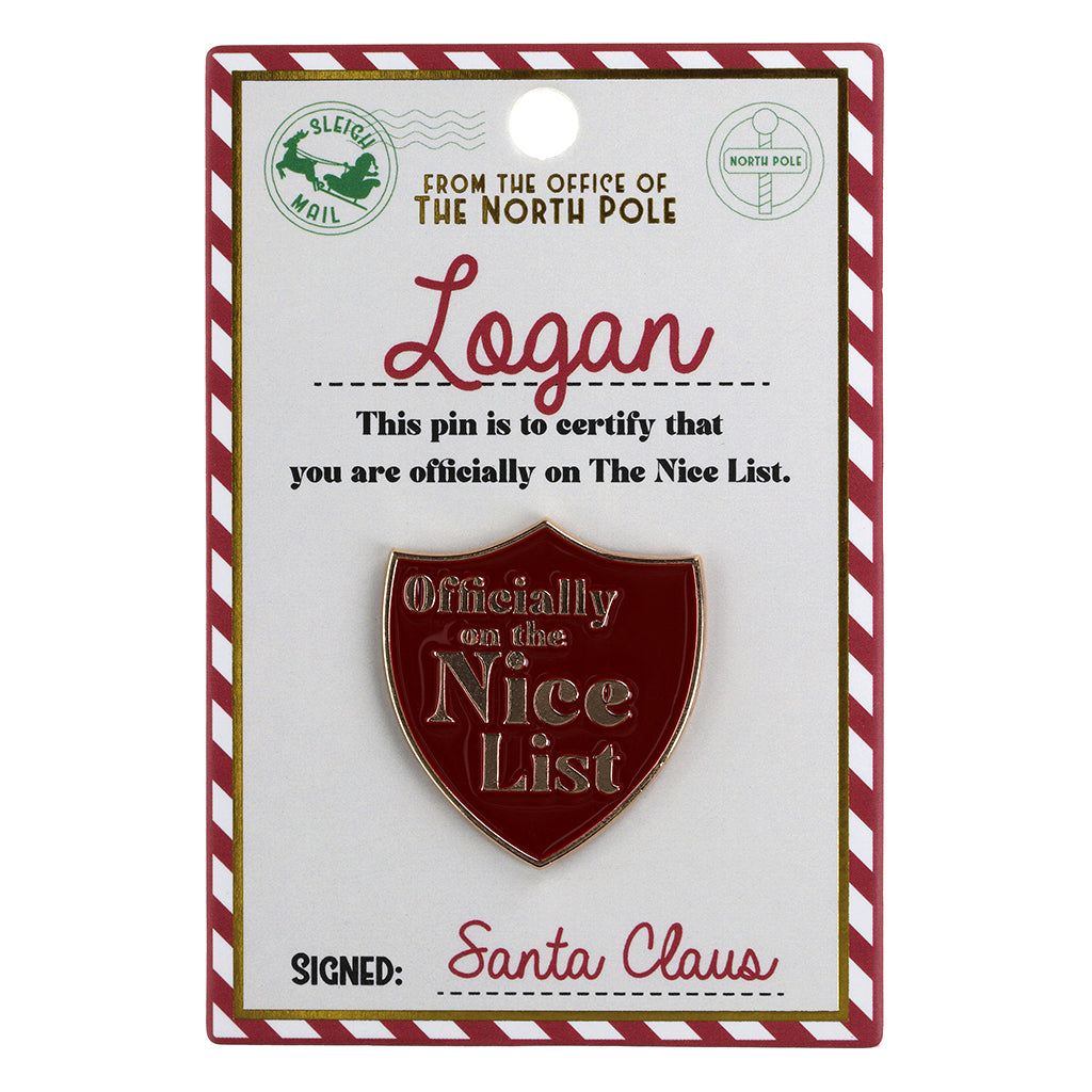 NL113 - Nice List Pin Badge -Logan