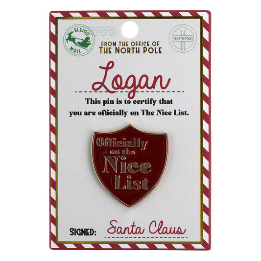 NL113 - Nice List Pin Badge -Logan