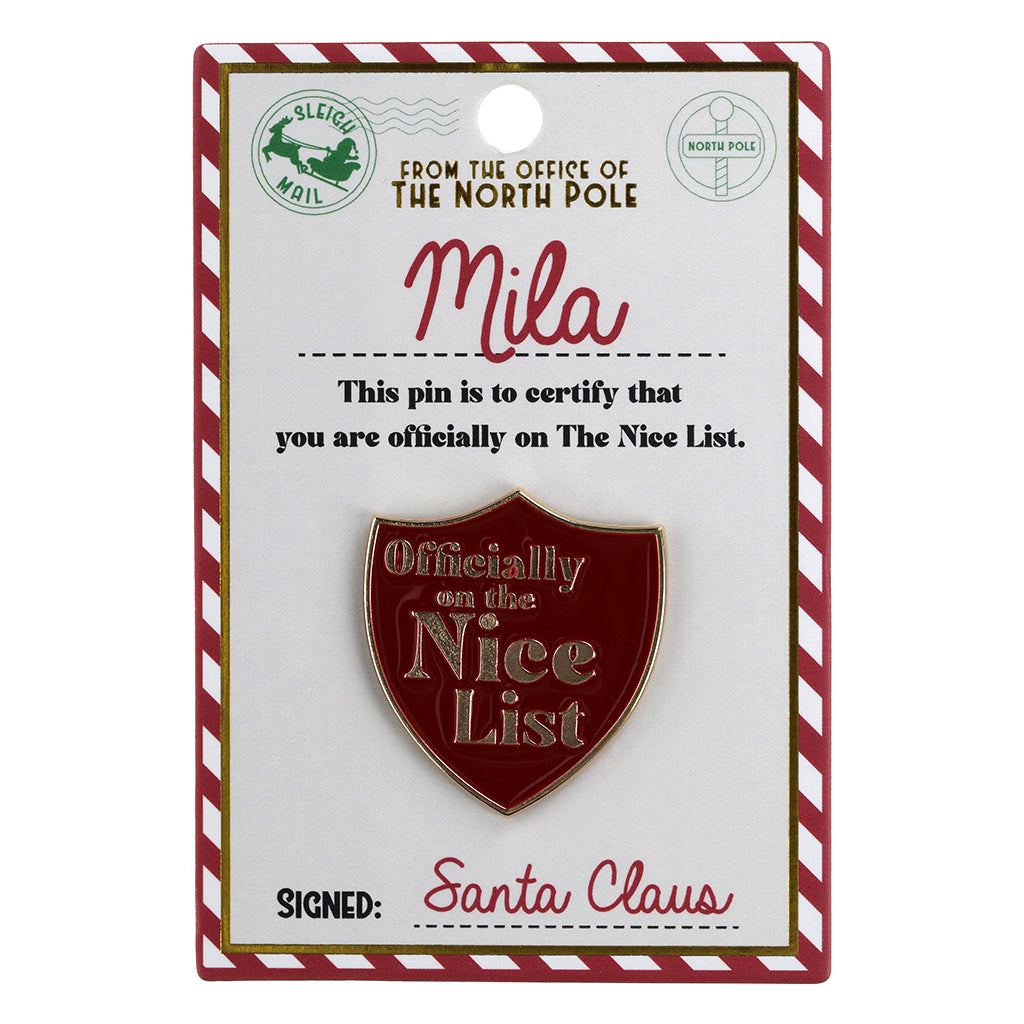 Nice List Pin Badge-Mila