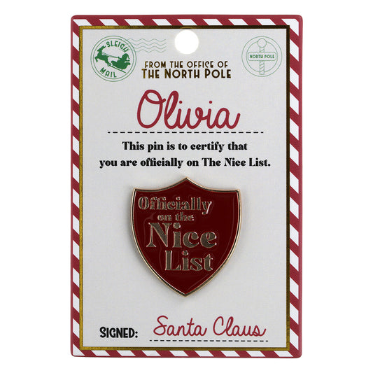 Nice List Pin Badge-Olivia