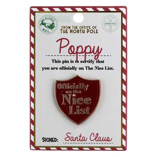 Nice List Pin Badge-Poppy