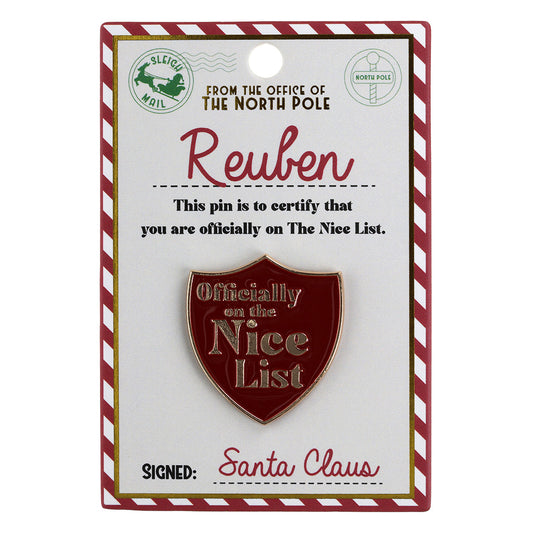 NL144 - Nice List Pin Badge -Reuben