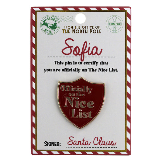 NL155 - Nice List Pin Badge -Sofia