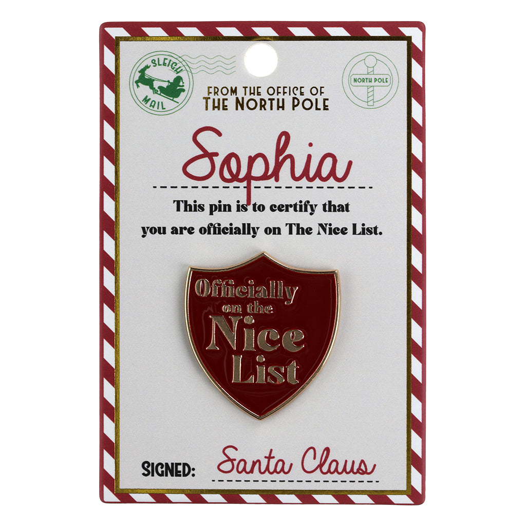NL156 - Nice List Pin Badge -Sophia