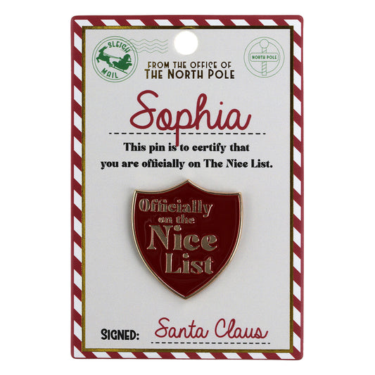 NL156 - Nice List Pin Badge -Sophia