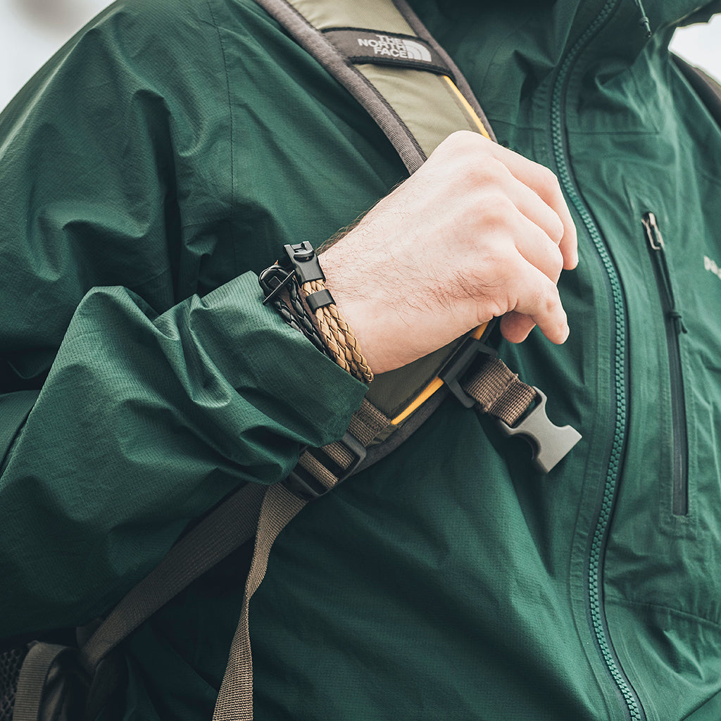 Q14 - Quest Mens Tan Leather Strand Bracelet With A Black Toggle Clasp