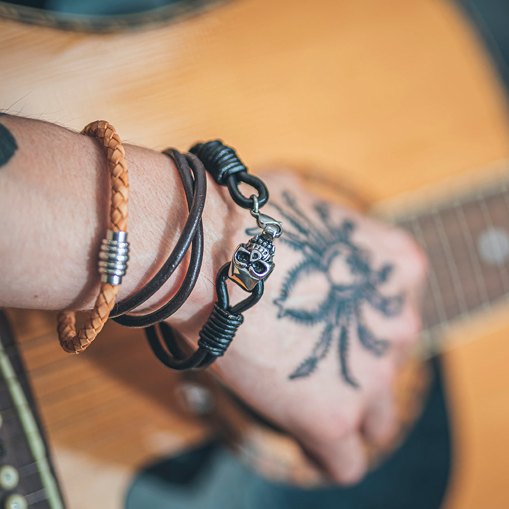 WBSS4 - Mens Whirlybird Black Stainless Steel Bracelet With Silver And Navy Beads