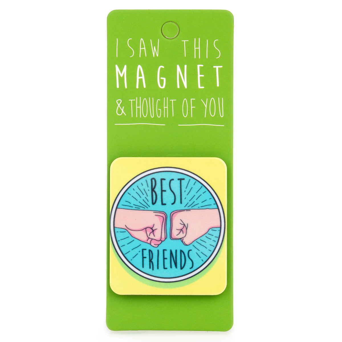 A fridge magnet saying 'Fist Bump'