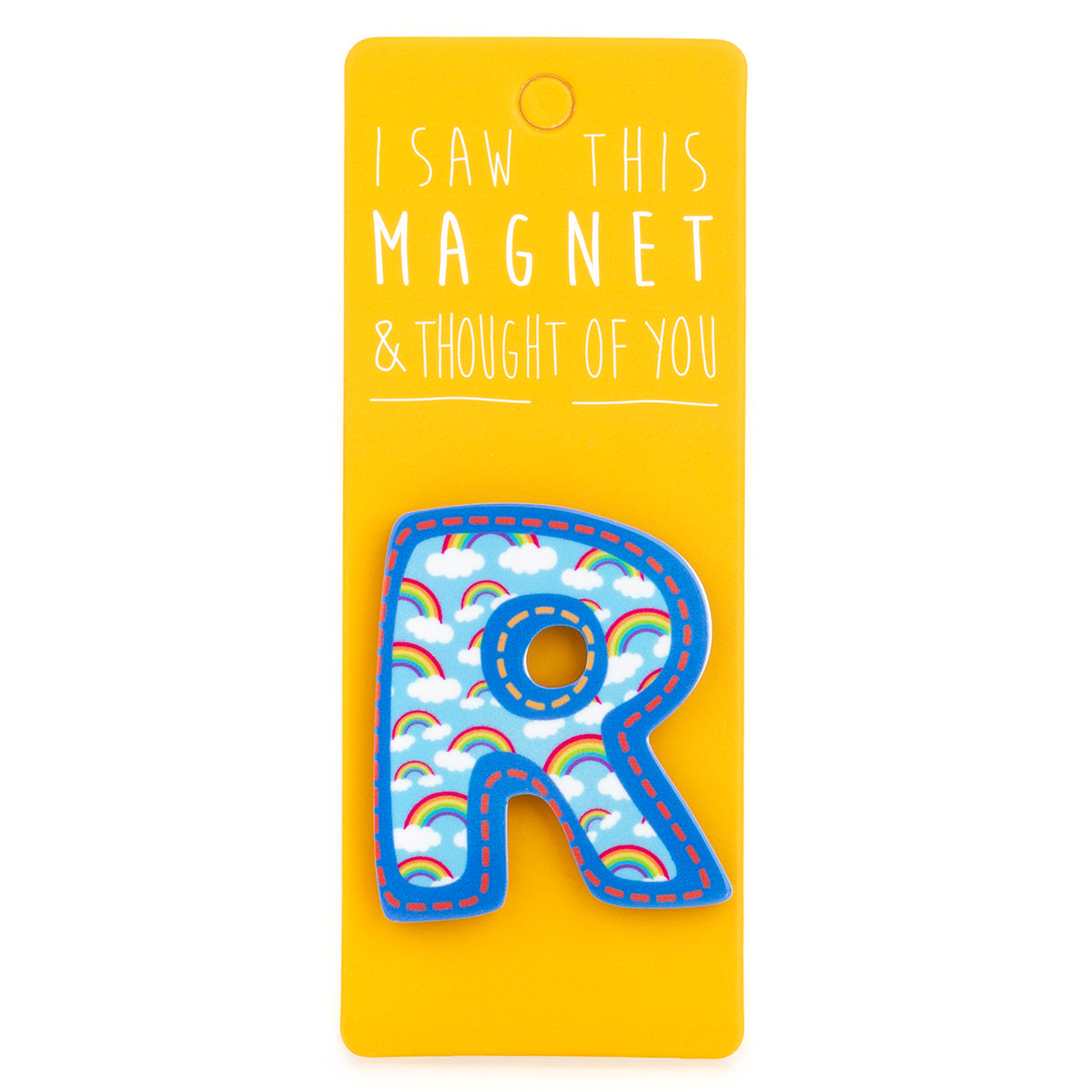 A fridge magnet saying 'R'