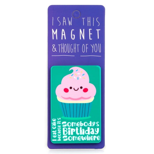 A fridge magnet saying 'Somebodys Birthday'