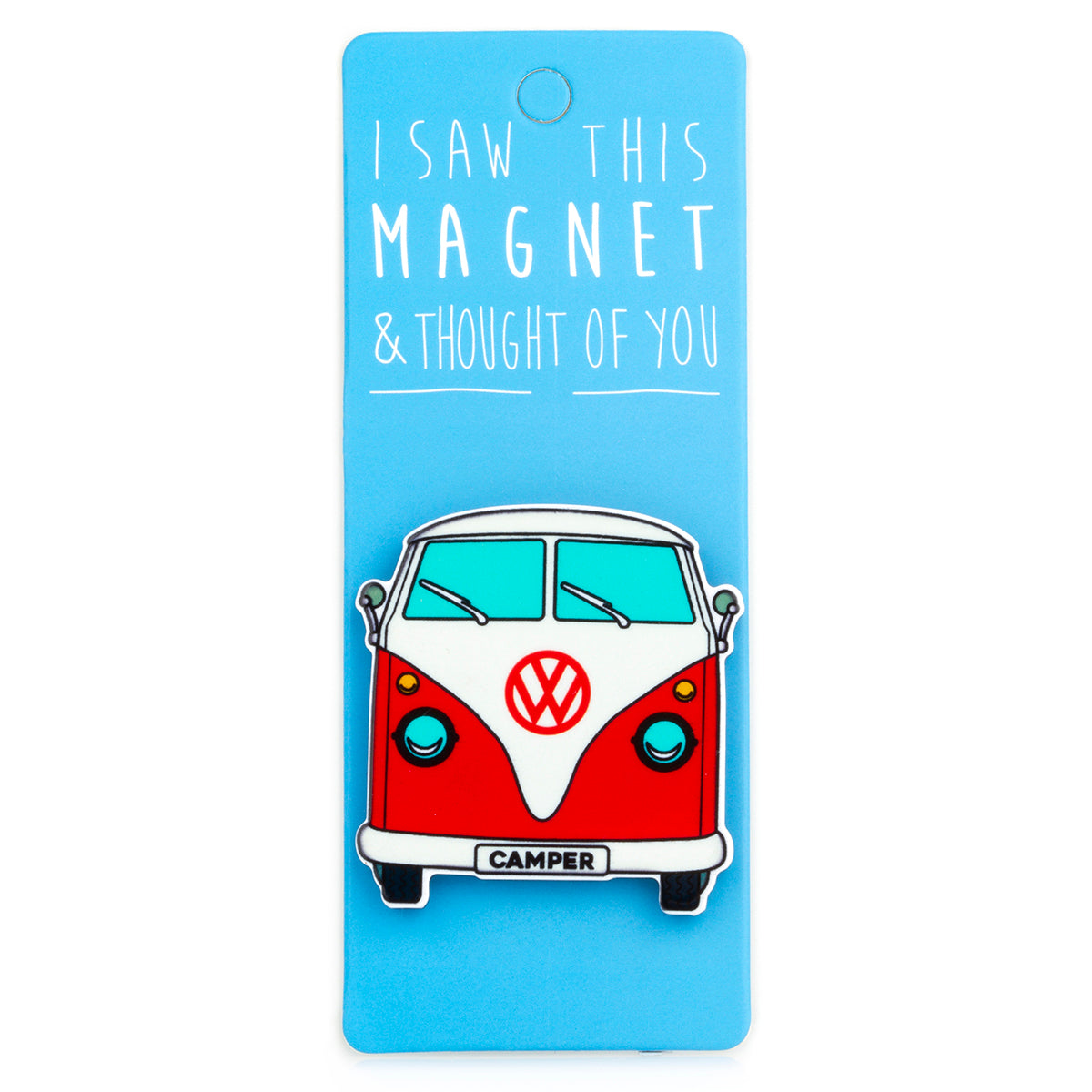 A fridge magnet saying 'Bus'