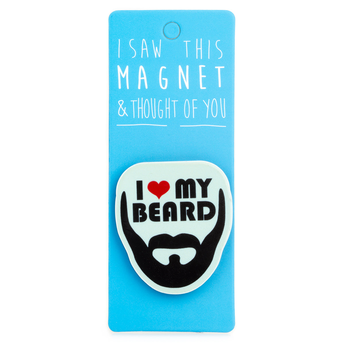 A fridge magnet saying 'I Heart My Beard'