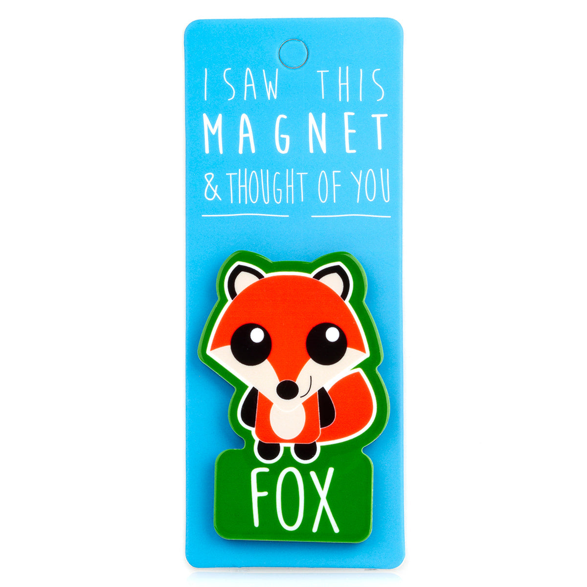 A fridge magnet saying 'Fox'