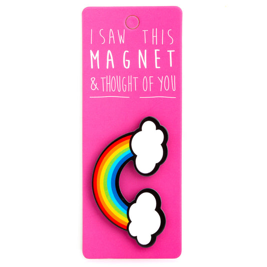 A fridge magnet saying 'Rainbow'