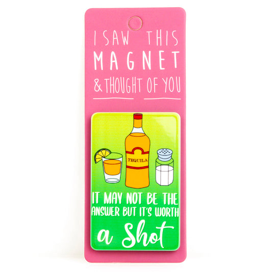 A fridge magnet saying 'Tequila'