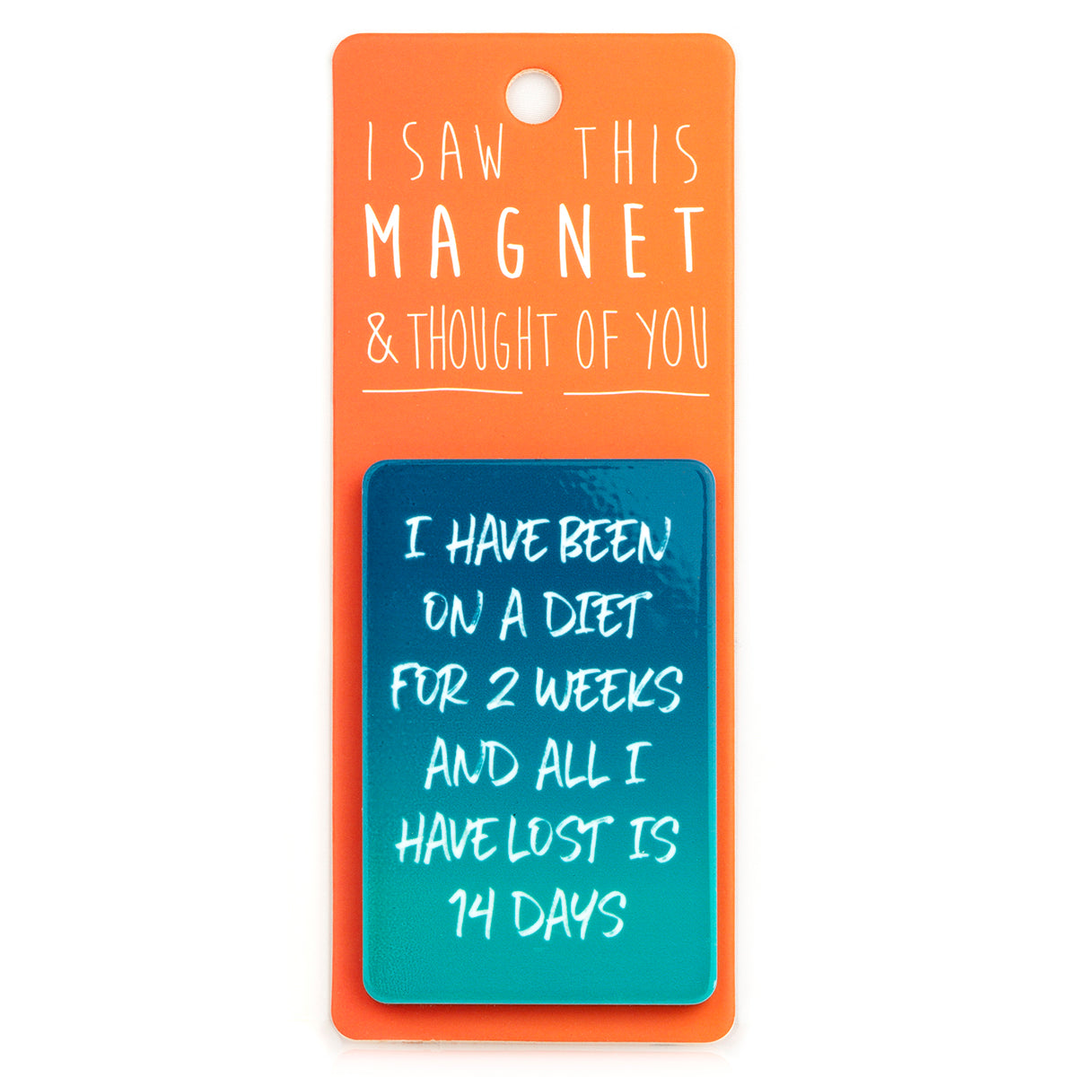 A fridge magnet saying '2 Weeks'