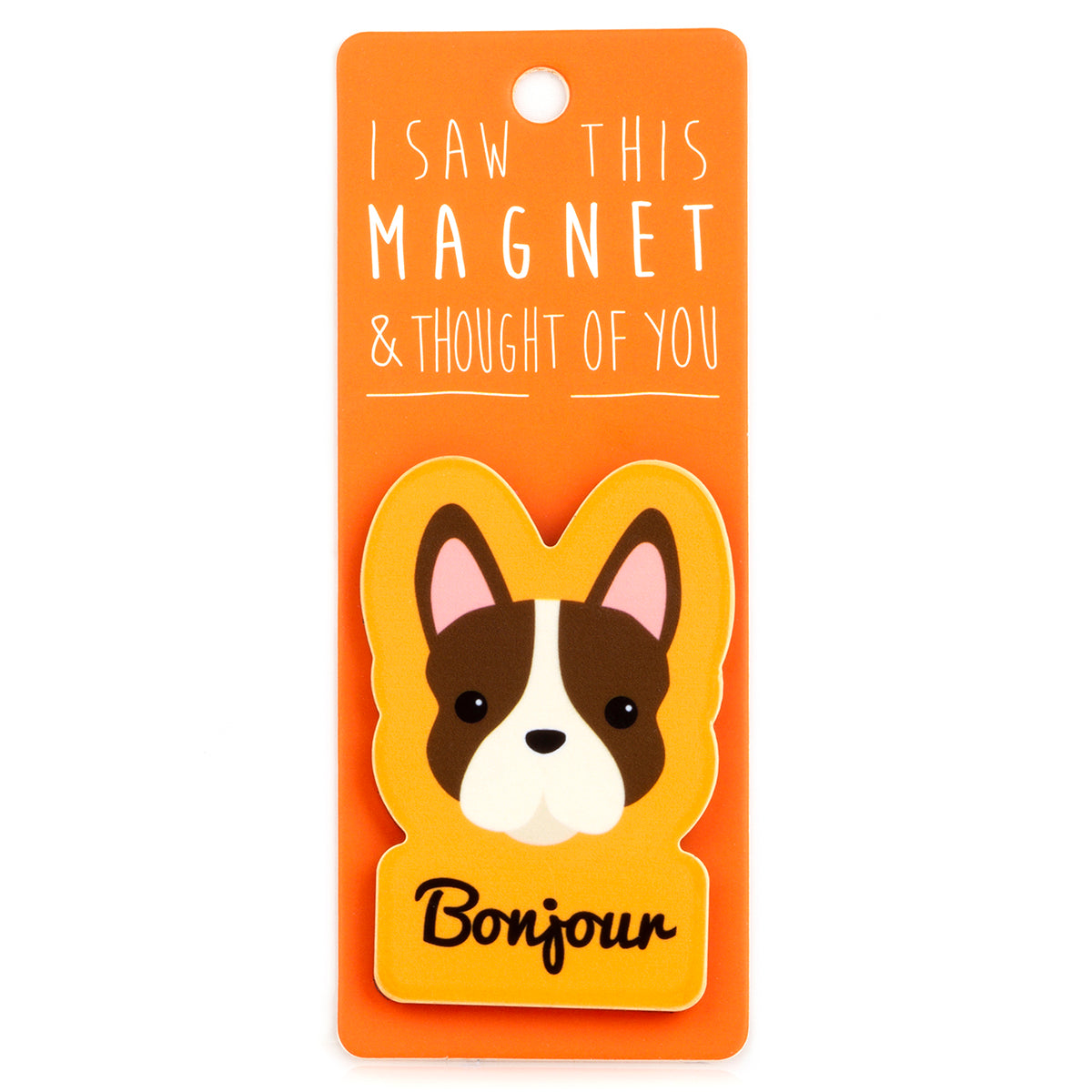 A fridge magnet saying 'Bonjour'