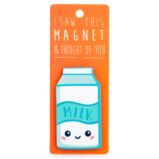A fridge magnet saying 'Milk'