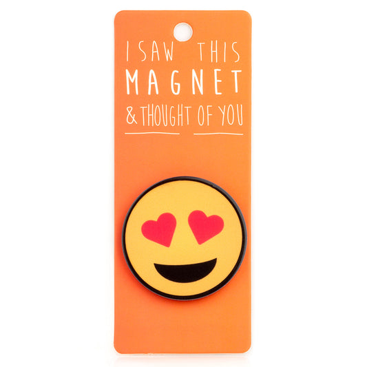 A fridge magnet saying 'Heart Eyes Emoji'
