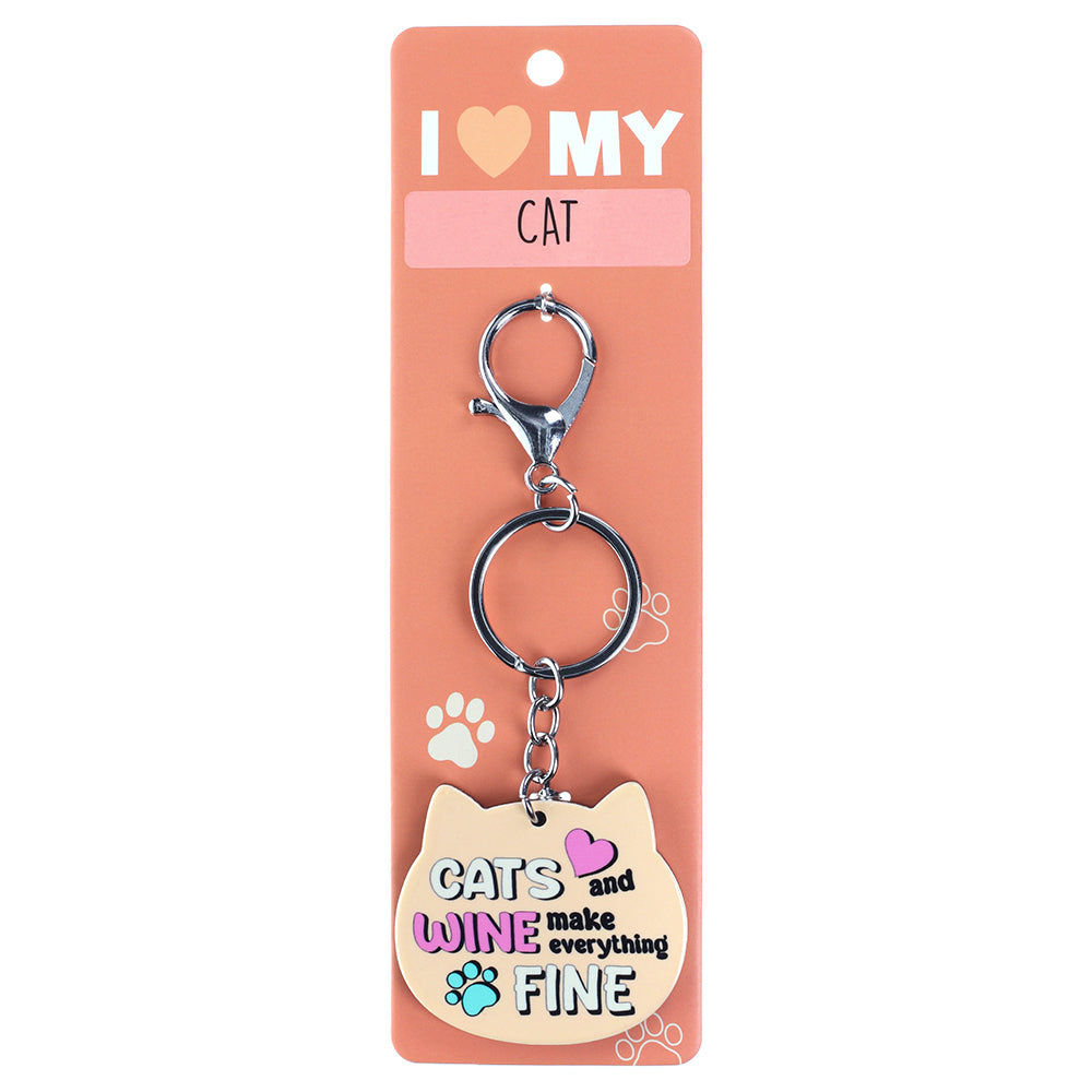 PK107 - Pet Keyring - Cats and Wine