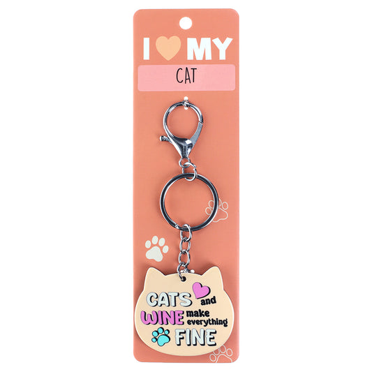 PK107 - Pet Keyring - Cats and Wine