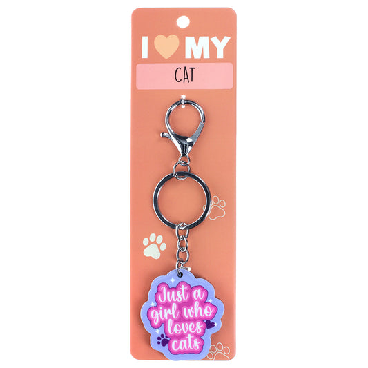 PK110 - Pet Keyring - Girl Who Loves Cats