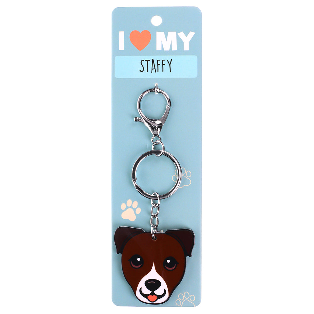 PK131 - Pet Keyring - Staffy Brown and White