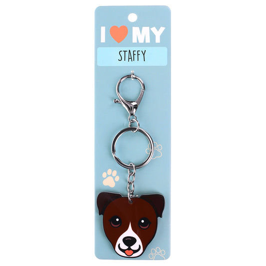 PK131 - Pet Keyring - Staffy Brown and White
