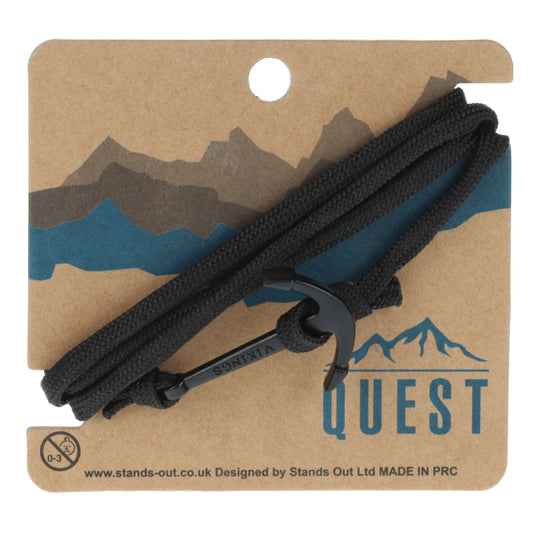Q1 - Quest Mens Black Braided Anchor Fastening Bracelet