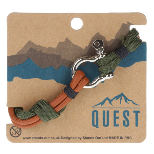 Quest Mens Brown And Khaki Braided Leather Bracelet With A Silver Push Clasp