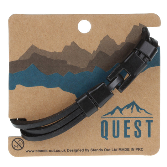 Quest Mens Black Leather Strand Bracelet With A Black Toggle Clasp
