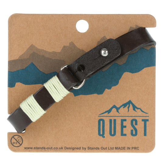 Quest Mens Brown And White Leather Bracelet With A Push Through Fastening