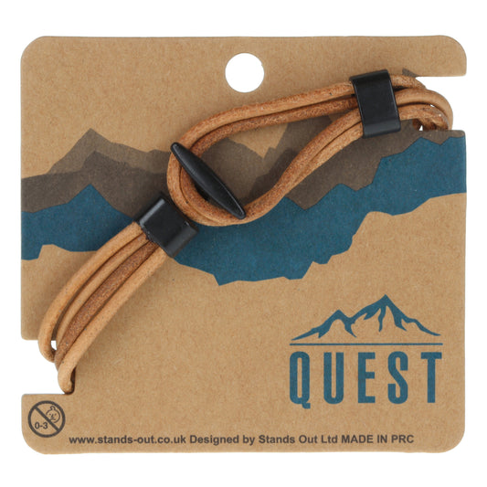 Q14 - Quest Mens Tan Leather Strand Bracelet With A Black Toggle Clasp