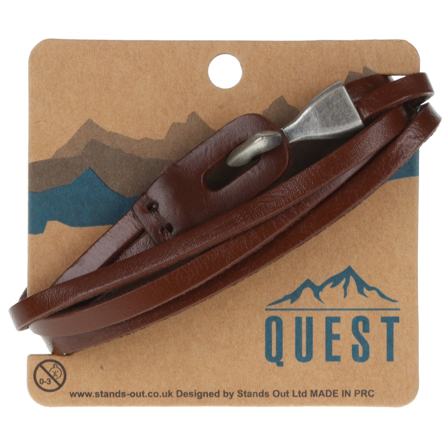 Q15 - Quest Mens Brown Leather Strand Bracelet With A Silver Hook Fastening