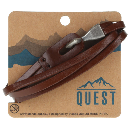 Q15 - Quest Mens Brown Leather Strand Bracelet With A Silver Hook Fastening