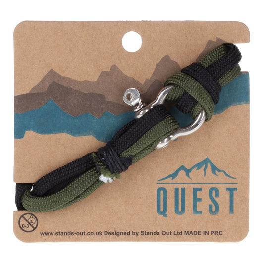 Quest Mens Black And Khaki Braided Bracelet With A Silver Push Clasp