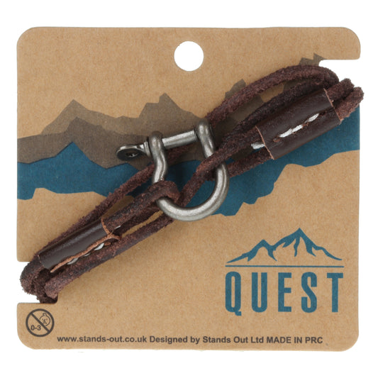 Quest Mens Brown Leather Bracelet With A Silver Push Clasp
