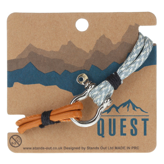 Q19 - Quest Mens Brown And Silver Braided Leather Bracelet With A Silver Push Clasp