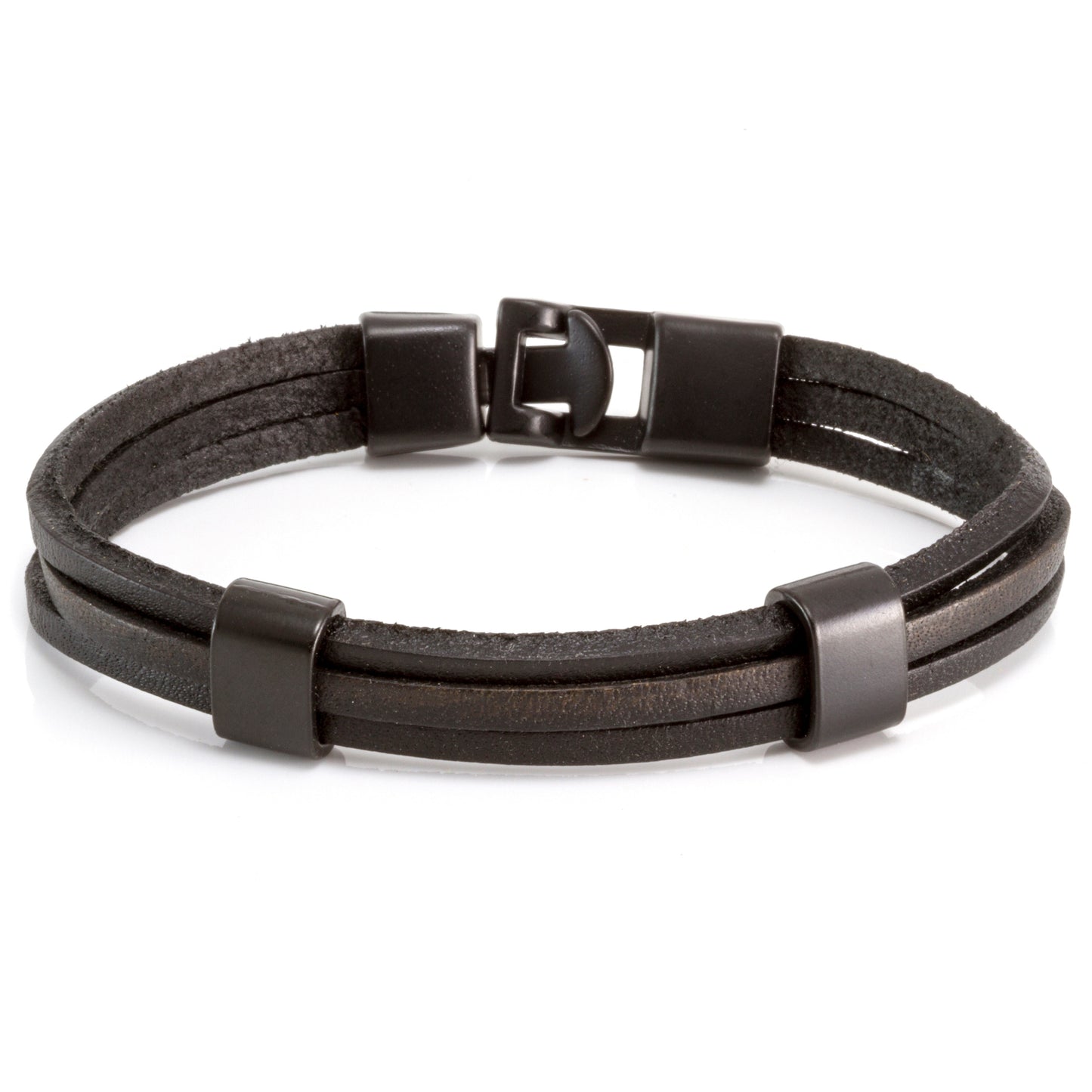 Q11 - Quest Mens Black Leather Strand Bracelet With A Black Toggle Clasp