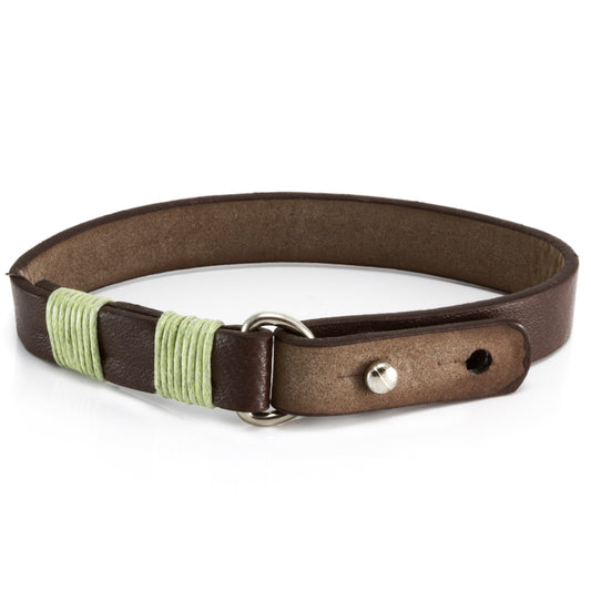Quest Mens Brown And White Leather Bracelet With A Push Through Fastening