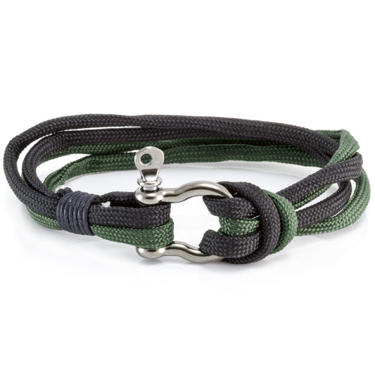 Quest Mens Black And Khaki Braided Bracelet With A Silver Push Clasp