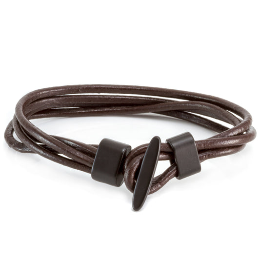 Quest Mens Brown Leather Strand Bracelet With A Black Toggle Clasp
