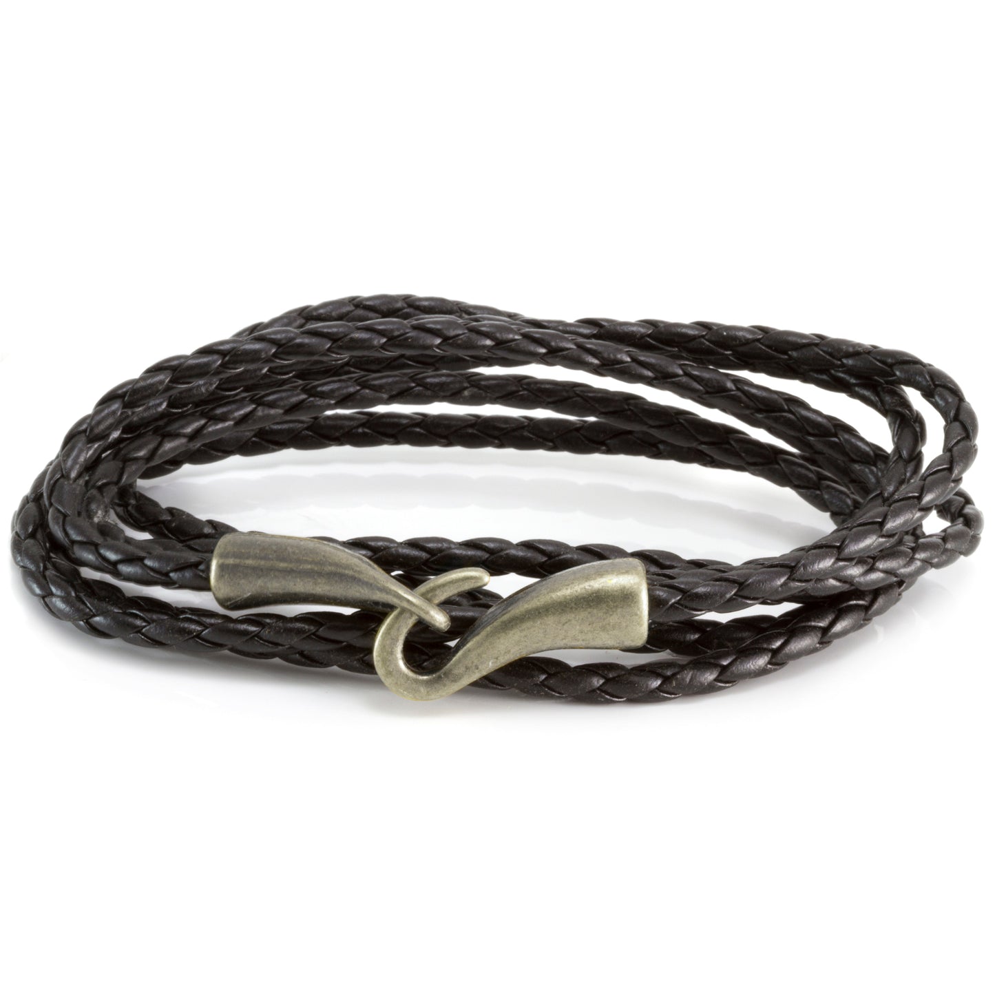Q5 - Quest Mens Black Braided Leather Bracelet With A Gold Hook Fastening