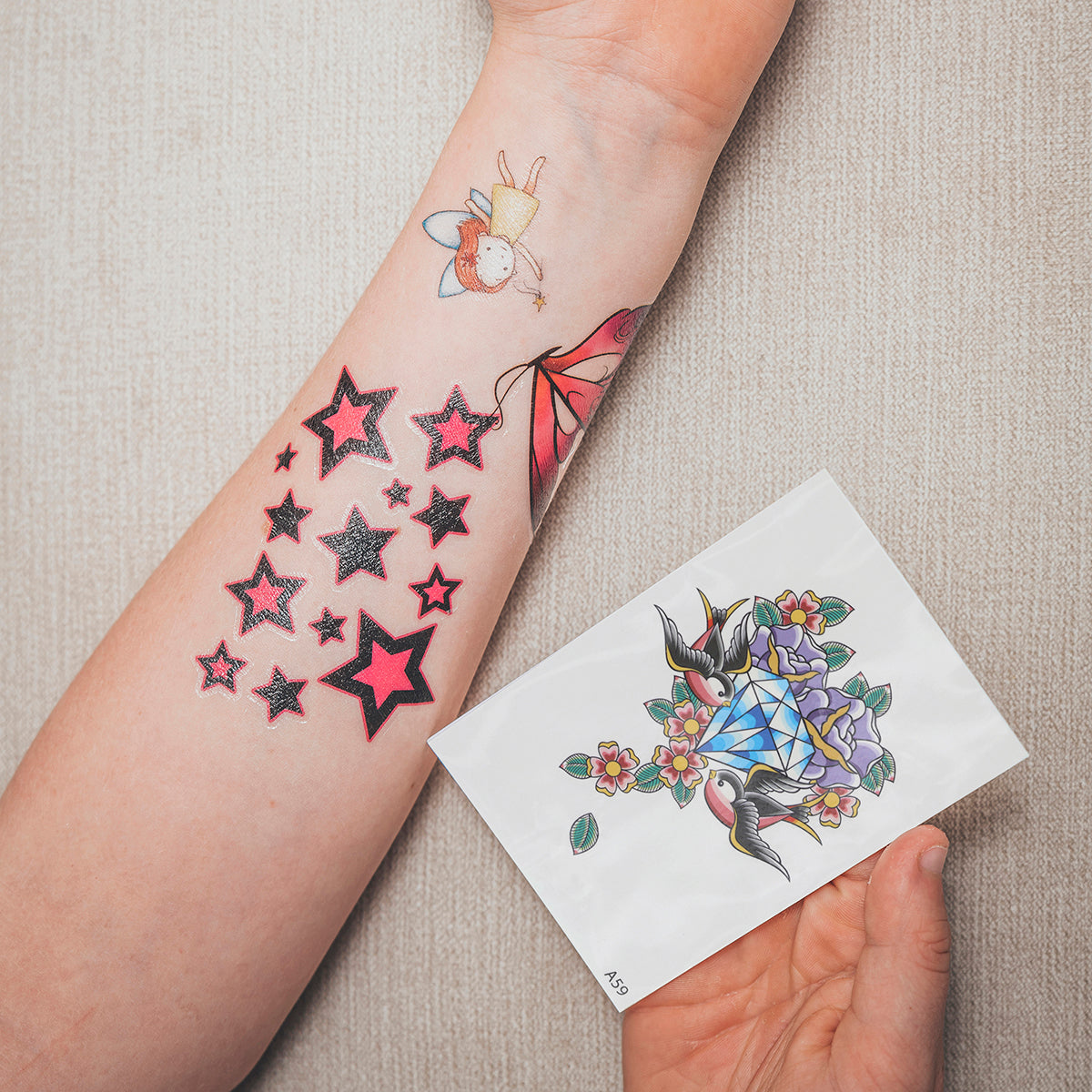 TATA59 - Temporary Tattoos-Swallows-And Diamonds