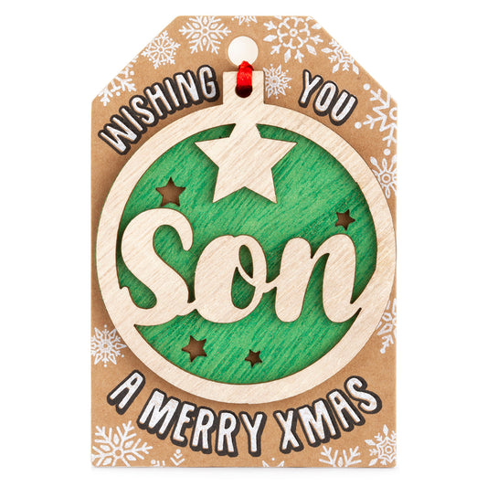 Personalised Wooden Tree Decoration-Son