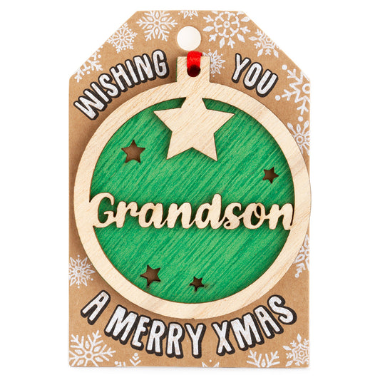 TD012 - Personalised Wooden Tree Decoration-Grandson