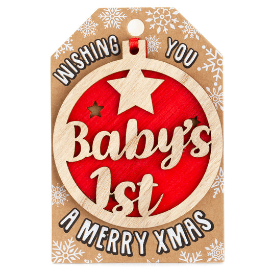 TD013 - Personalised Wooden Tree Decoration-Babys First