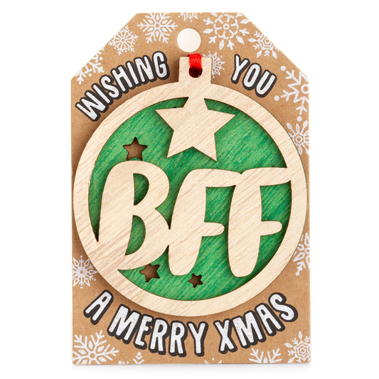 TD015 - Personalised Wooden Tree Decoration-BFF